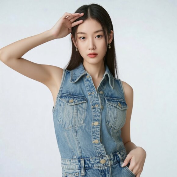 STYLE BUNDLE: NWT ZARA Denim Romper + GW H&M Black Tank Top, Size M (BB1715B) - Picture 1 of 7